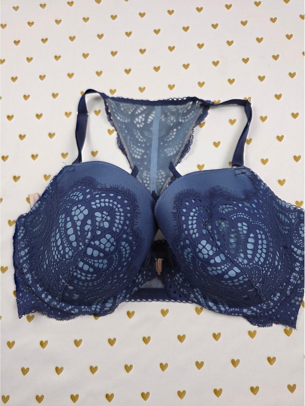 Victorias Secret Blue Front Close Racerback Dream Angels LIned Demi Bra 36DDD